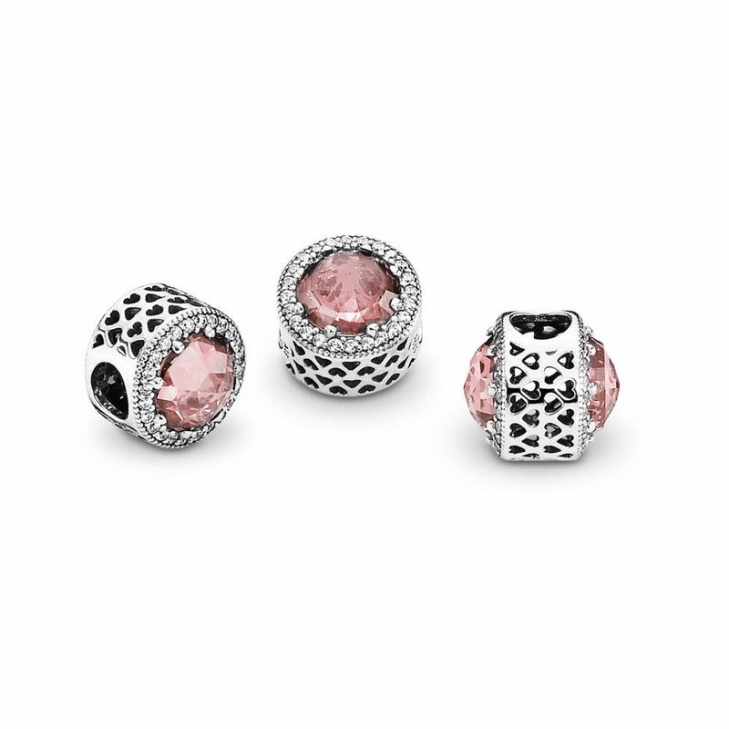 Pandora Radiant Hearts Charm - Sterling Silver/Pink/Mixed Stones/Cubic Zirconia - Canada | EU5506DG